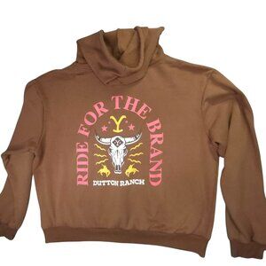Yellowstone Dutton Ranch Hoodie Womens 2XL Brown Full Zip Horses Western Skull